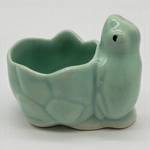 𝅺Light Teal Green Vintage Ceramic Frog on a Flower Mini Planter or Trinket Dish